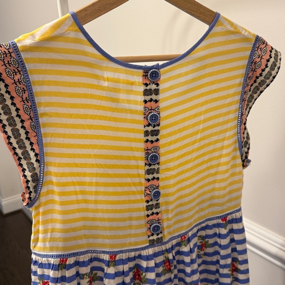 Matilda Jane Yellow & Blue Striped Dress with Red Floral Accents Size M - Picture 5 of 11